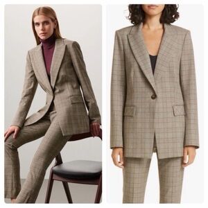 $698 Veronica Beard Long and Lean Brown plaid Dickey Jacket size 2